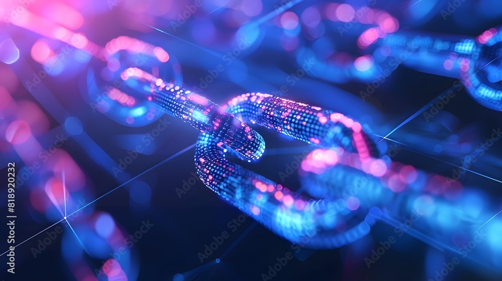 Poster different blockchain networks interacting seamlessly, exchanging data and assets, represented by int