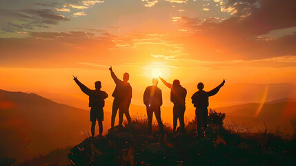 Friendship Silhouette of jumping friends in sunset happy friendship day