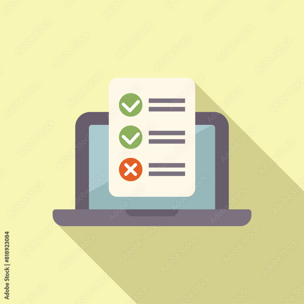 Poster flat design of a laptop displaying a checklist, symbolizing online surveys or feedback forms