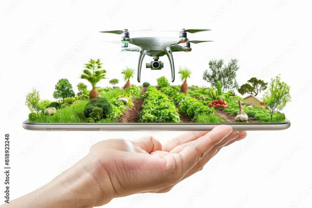 Poster isometric fruit farming with drone technology for smart farming solutions in agricultural automation