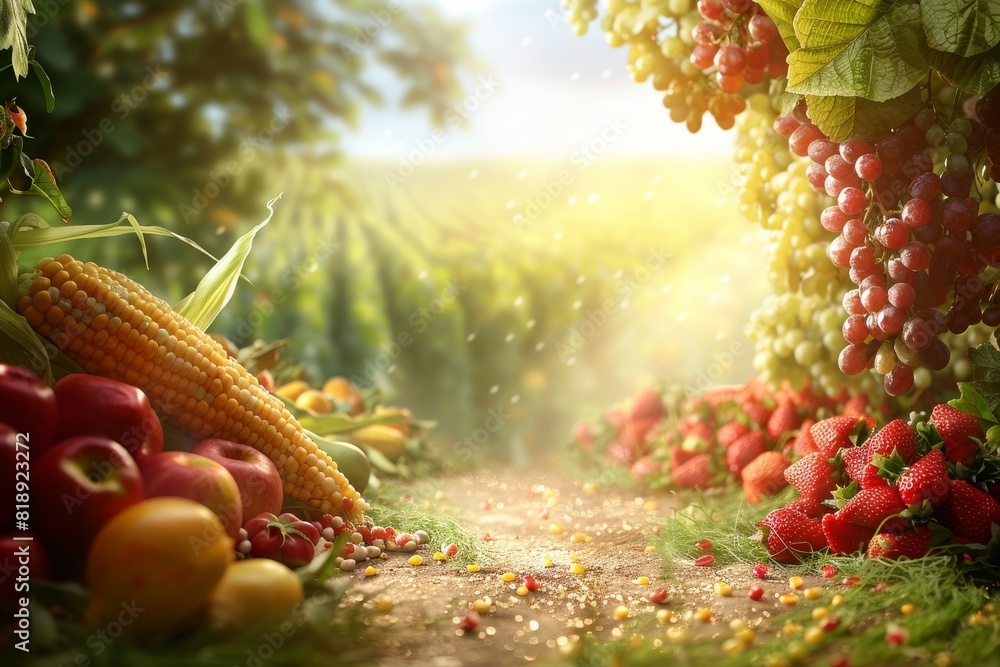 Poster smart farming solutions with isometric fruit farming using drone technology for agricultural automat