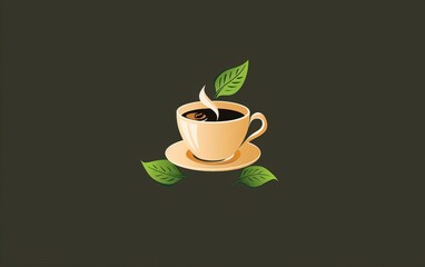 Obraz premium A coffee shop logo incorporating a steaming coffee cup and a green leaf to emphasize organic products