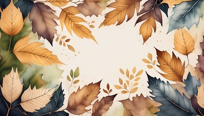 watercolor abstract background autumn series frame with seasonal leaves