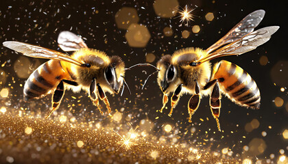 Fototapeta premium A bee is standing on a surface with a lot of glitter