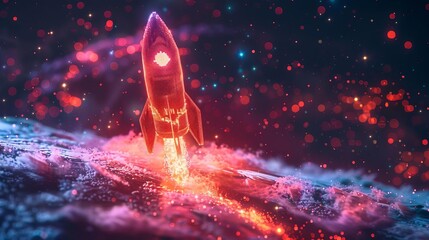 A digital marketing agency logo with a pixelated rocket ascending, symbolizing growth and innovation