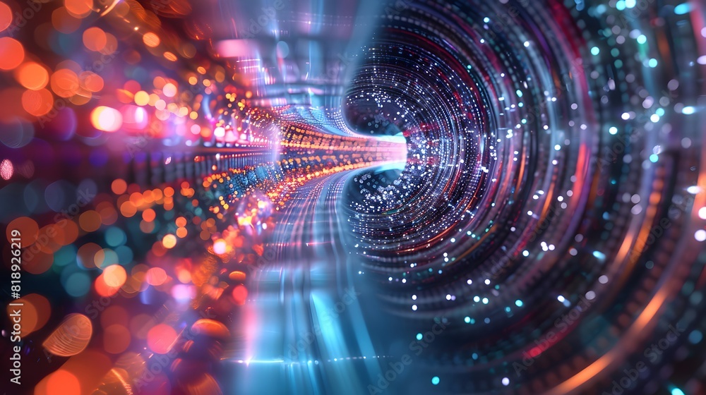 Poster a quantum annealing process visualized within a quantum computer, with qubits exploring a vast lands