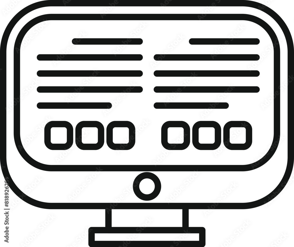 Canvas Prints simple black and white line art vector illustration of a desktop computer monitor with screen detail