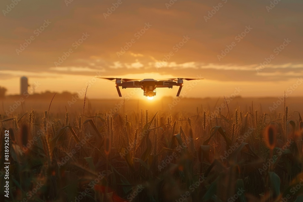 Poster smart farming solutions with isometric fruit farming using drone technology for agricultural automat