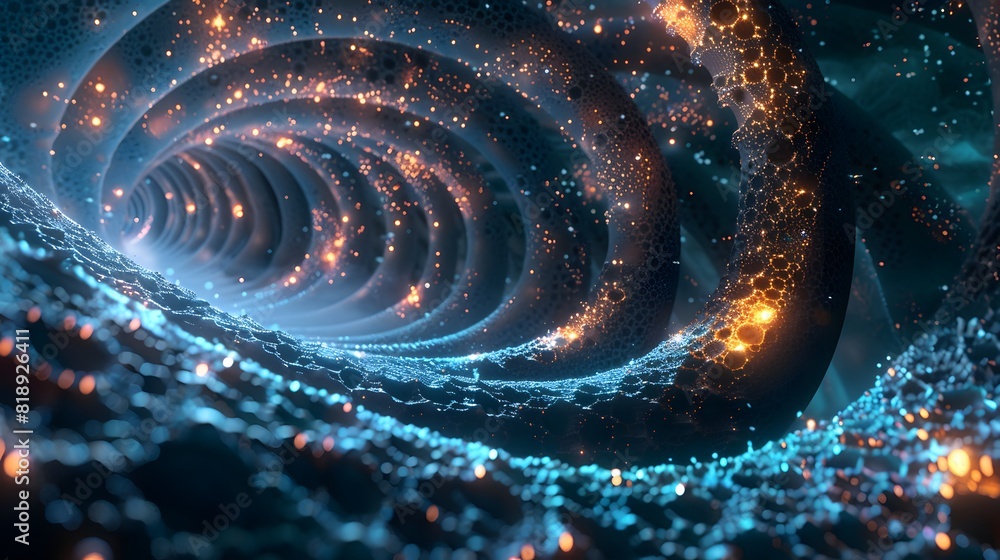 Poster a quantum annealing process visualized within a quantum computer, with qubits exploring a vast lands