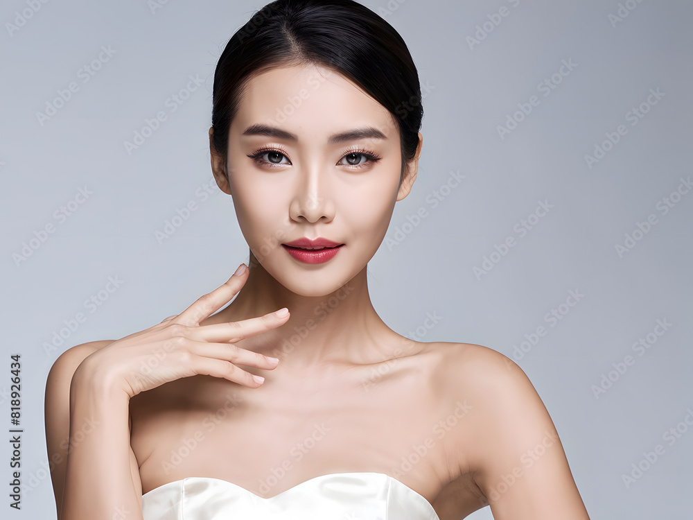 Wall mural asian woman in a white dress posing for a picture