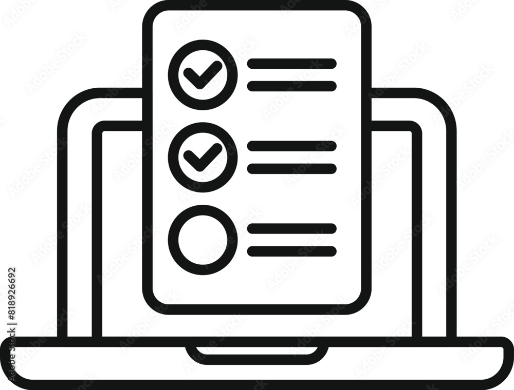 Poster digital vector illustration of an online checklist concept icon on a laptop screen for task manageme