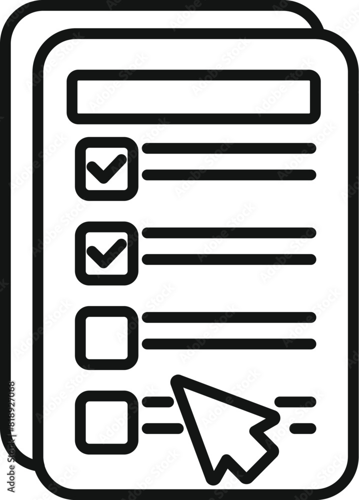 Poster minimalist online checklist concept icon with cursor and check marks in vector outline style for dig