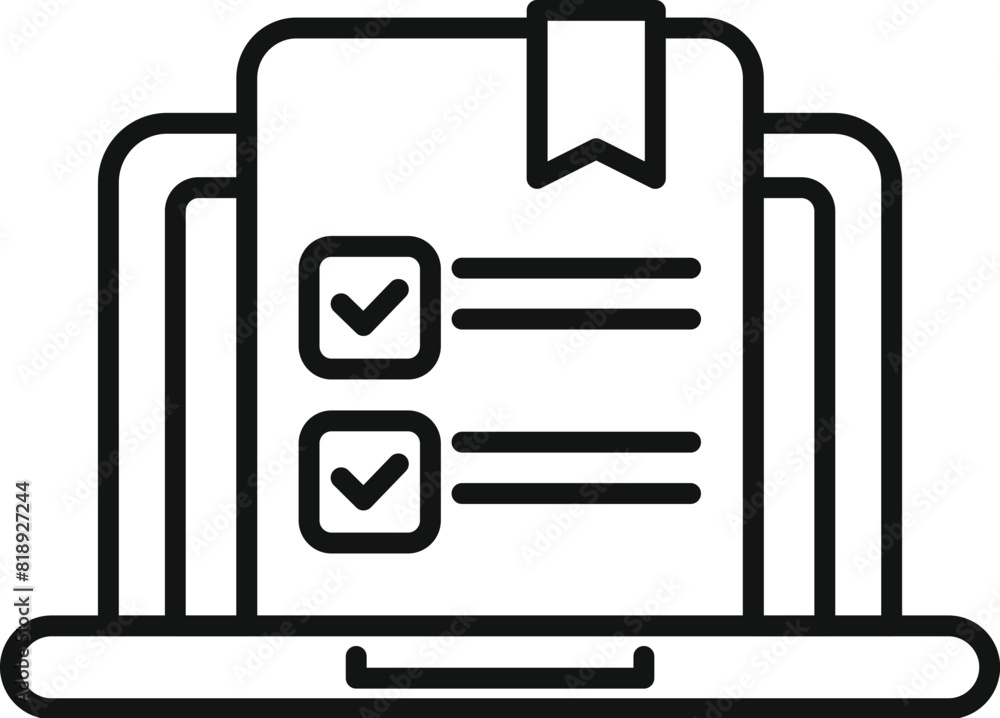 Aufkleber black and white line art of a laptop screen displaying a checklist, ideal for web graphics