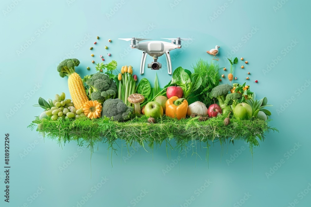Poster isometric fruit farming with drone technology for smart farming solutions in agricultural automation