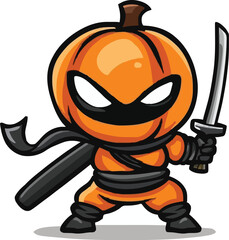 Cute ninja pumpkin logo art illustration