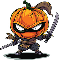 Cute ninja pumpkin logo art illustration