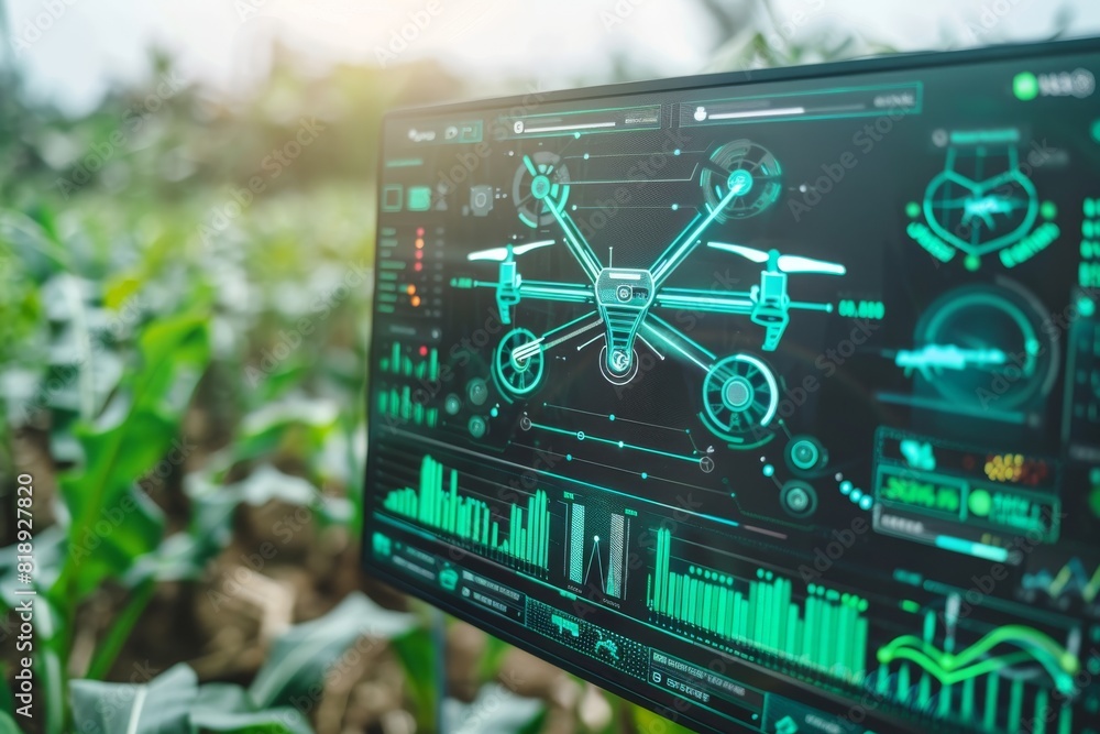 Poster smart farming solutions with isometric fruit farming using drone technology for agricultural automat