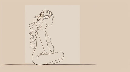 A pregnant woman in despair. depressed pregnant girl on a beige background. Nervous breakdown. LINE art	, lineart 