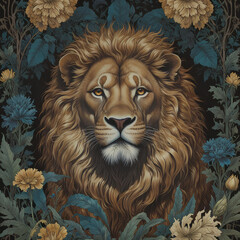 Art nouveau floral Lion tarot portrait