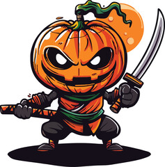 Cute ninja pumpkin logo art illustration