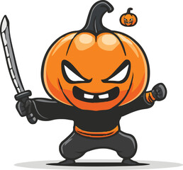 Cute ninja pumpkin logo art illustration