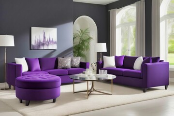 Living moderno, diseño de interiores, combinación de colores vibrantes en tonos fucsia y blanco