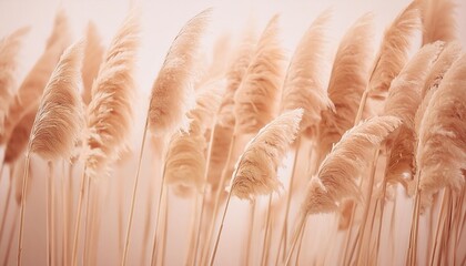 dry cool tones beige romantic cane reed rush on light background macro