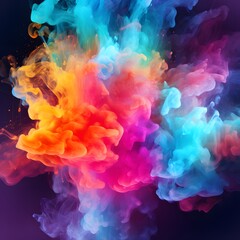 Colorful vibrant liquid explosion. Colorful smoke cloud on dark background. Generative AI.