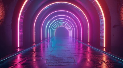 futuristic tunnel illuminated by vibrant neon lights perfect for urban and science fiction concepts digital art