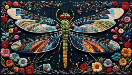 Dragonfly Embroidery Art Background
