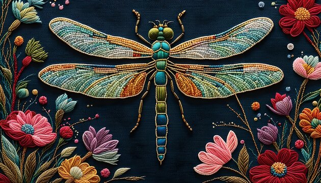 Dragonfly Embroidery Art Background