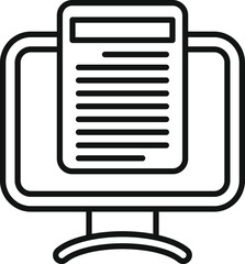 Modern vector illustration of online article icon on computer monitor for web content, blogging, news, and information publishing. Black and white line art design with simple isolated graphic symbol