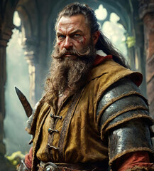 Obraz premium Dynamic Action Portrait of Heavyset Male Dwarf Artificer Gen AI