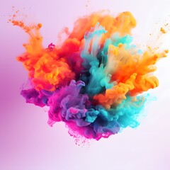 Colorful vibrant liquid explosion. Colorful smoke cloud on dark background. Generative AI.
