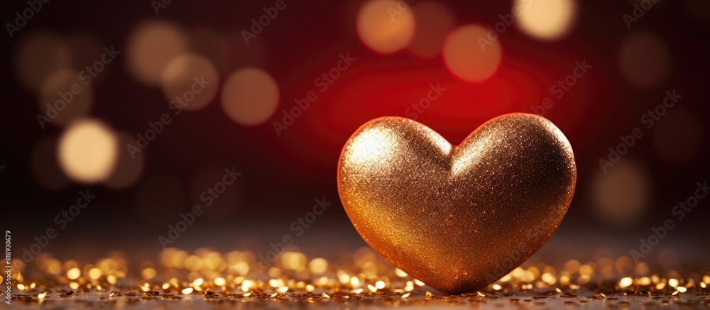 Poster a valentine s day themed image featuring a heart resting on a gleaming gold backdrop perfect for add