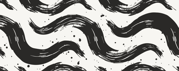 Seamless pattern of curly lines and squiggles, hand-drawn with pencil, black on white background.