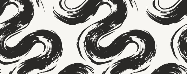 Seamless pattern of hand-drawn curly lines and squiggles, black on white background.
