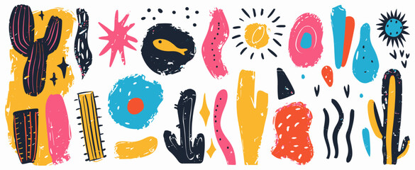 Fun set of colorful abstract line doodle shapes for children or party celebrations.