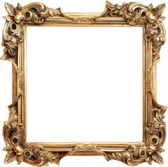 Vintage ornamental gold frames with antique corner borders, isolated on white background.