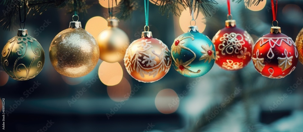 Poster decorative items hung on a christmas tree designed to enhance its beauty and bring a festive atmosph