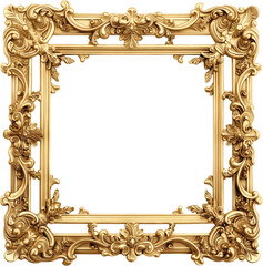 Vintage ornamental gold frames with antique corner borders, isolated on white background.