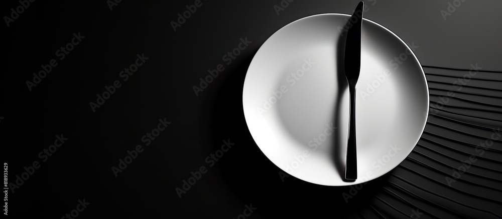 Poster the black and white plate with a fork on it perfect for adding copy space to your images