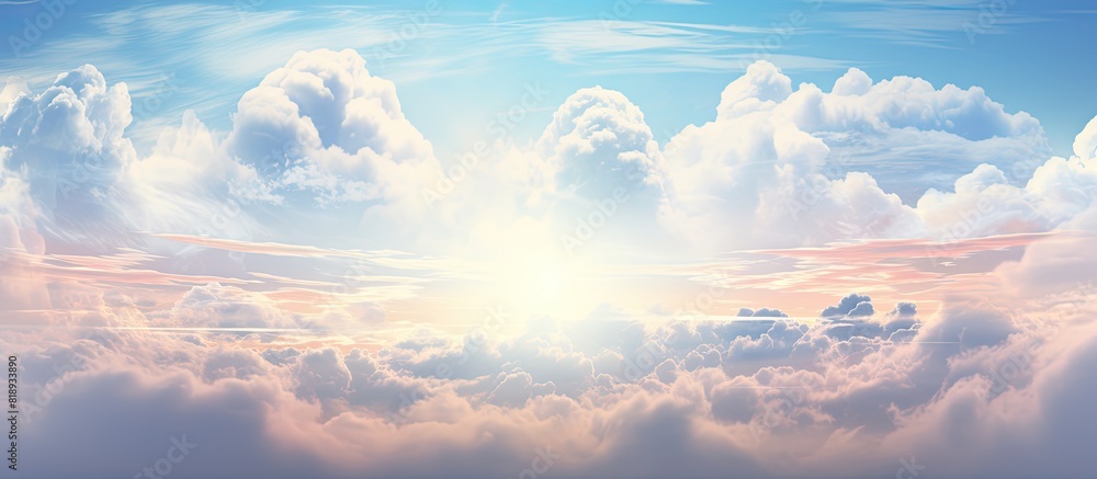 Poster a captivating cloudscape with ornamental clouds and a dramatic sky illuminated by soft sunlight this