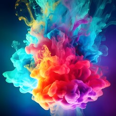 Fototapeta premium Colorful vibrant liquid explosion. Colorful smoke cloud on dark background. Generative AI.