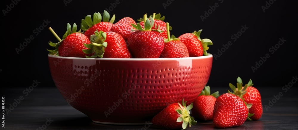 Poster a bowl filled with fresh strawberries surrounded by empty space for additional images or text