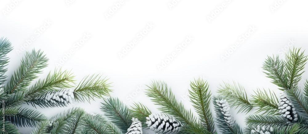 Poster a copy space image featuring white background with fir branches