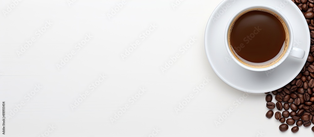 Poster a top down view of a coffee break with a white background perfect for images with copy space
