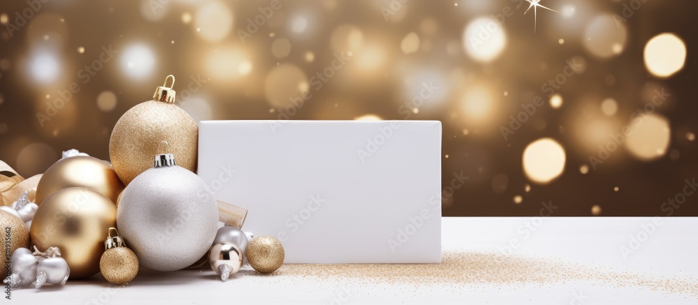 Poster copy space image of a christmas themed postcard template with a mockup of a blank paper card an enve
