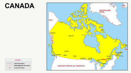 Obraz premium Canada Map. Major city map of Canada. Political map of Canada with country capital.