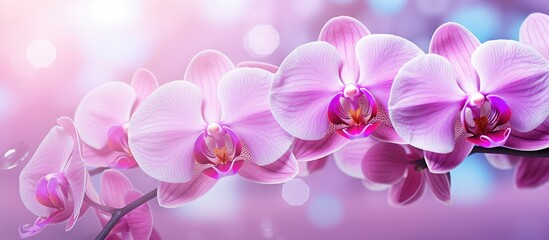 Close up photos of pink orchids with a clear and focused image providing ample copy space